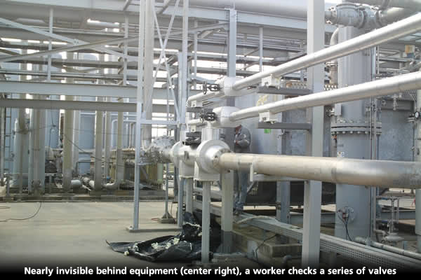 Valve check before biogas processing plant begins commercial operation